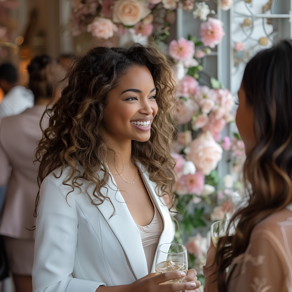 Woman laughing at an small business event.